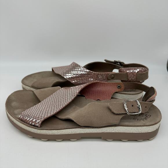 Fantasy Sandals Taupe and Metallic Pink Leather Strappy Sandal Womens Size 39 - Picture 10 of 12